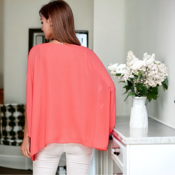 Coral Draped Blouse with Shirred Front - Picture 7 of 8